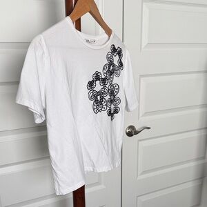 Zara White Crop Top with Black Lace Embroidered Applique Small